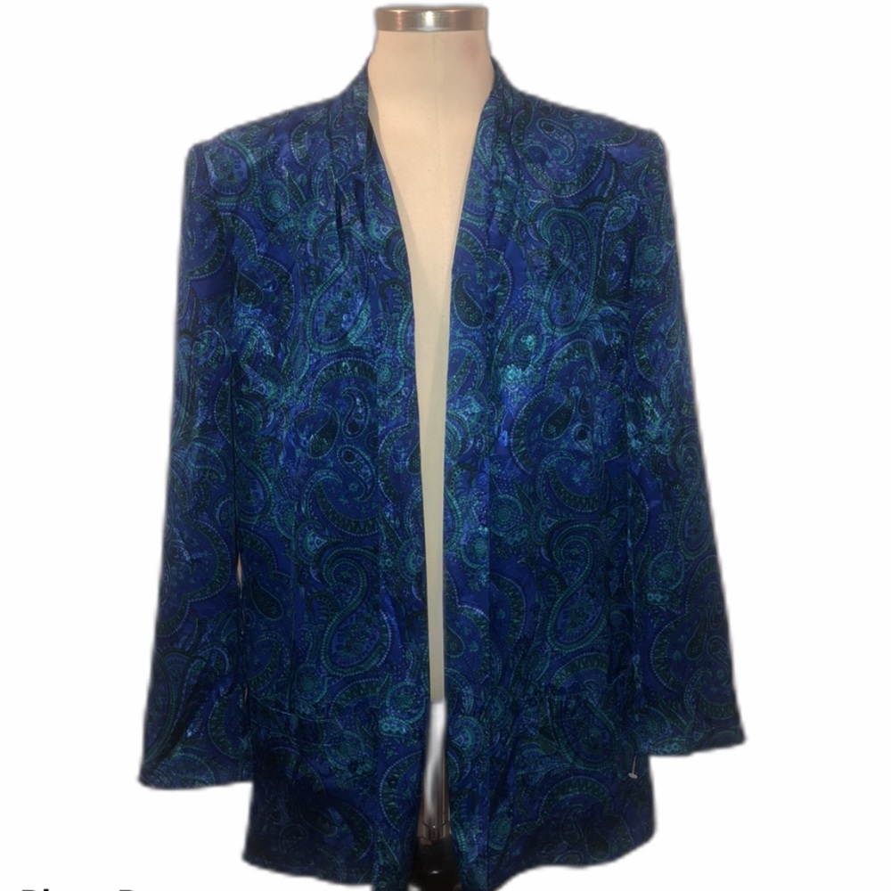VINTAGE TANJAY BLUE GREEN PAISLEY OPEN JAC…